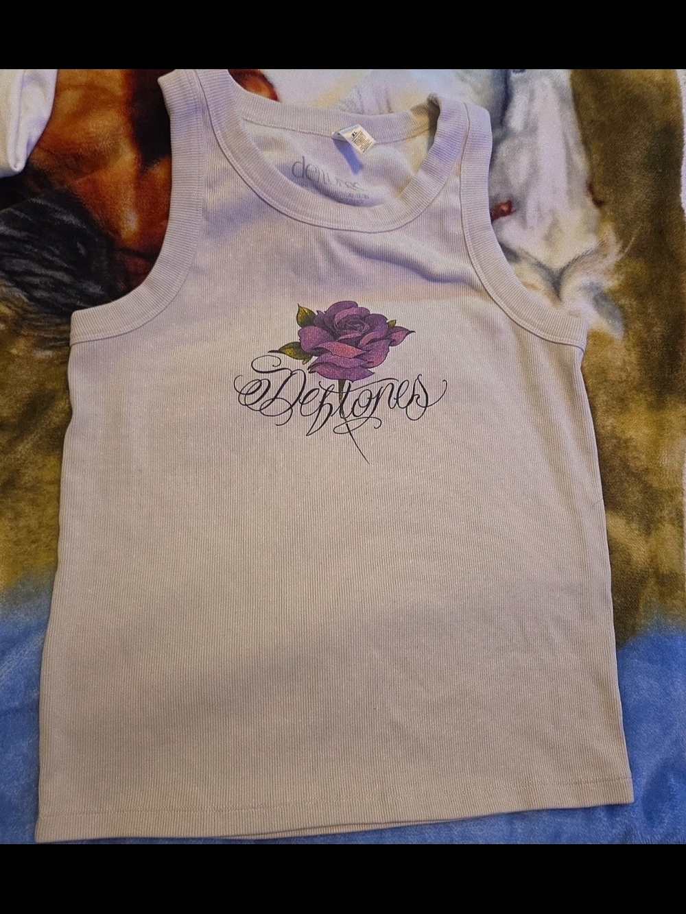 Deftones Womens Lavender Tank Top with Rose Graphic